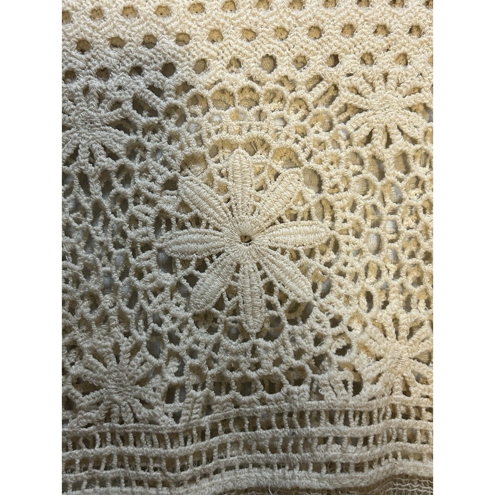 Rebellion Again Crochet - Women's Small Top Sleeveless Shirt Festival Boho Cream - Picture 11 of 14